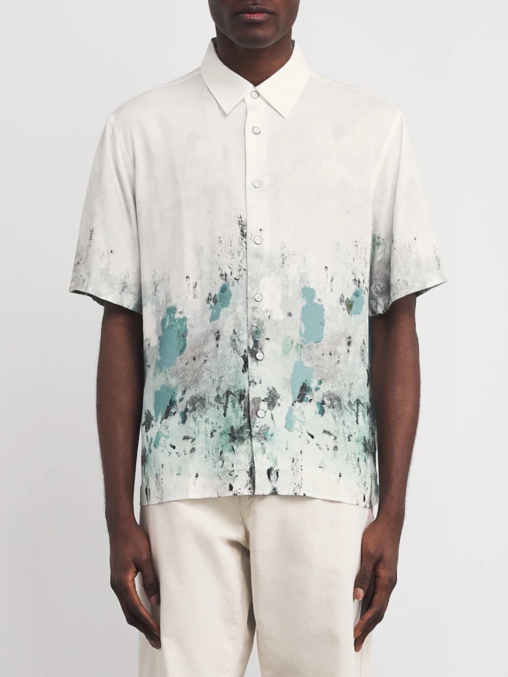 Rag & Bone Dalton Paint Splatter Short Sleeve Button Up Shirt Size M
